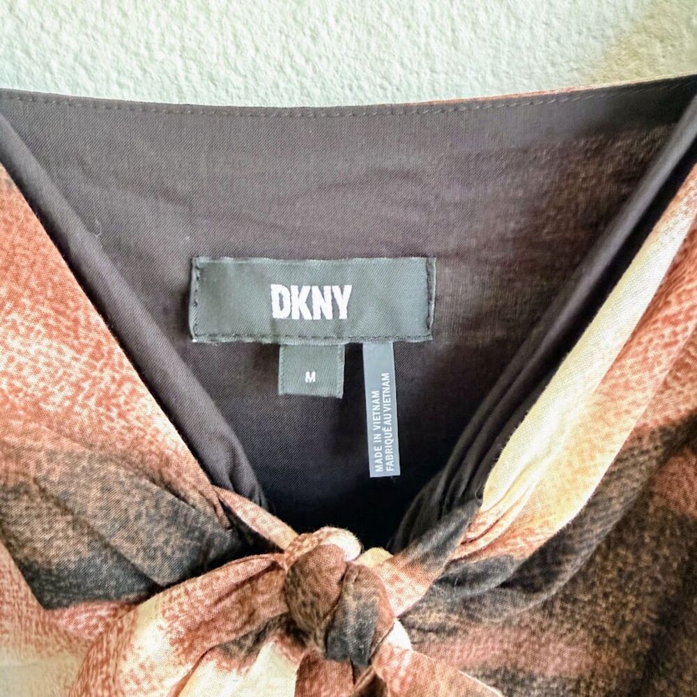 DKNY 100% Cotton Knotted Tie Front Maxi Sun Dress in Brown Ombre Stripe size M - Picture 8 of 16